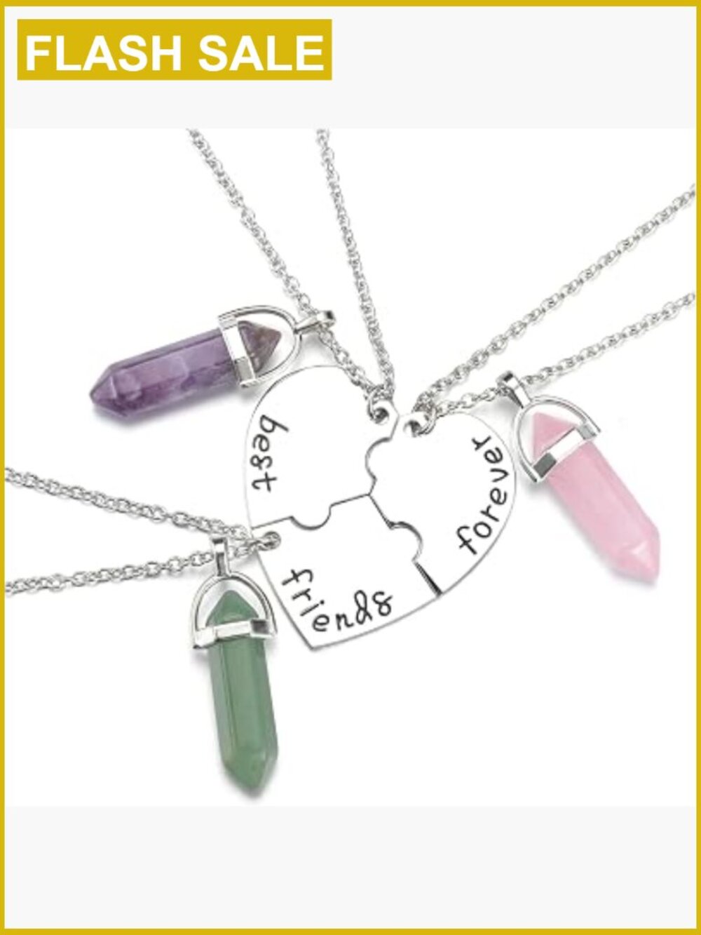 Best Friend Necklace Set for 2-4 - Crystal Healing Heart Pendant BFF Gift
